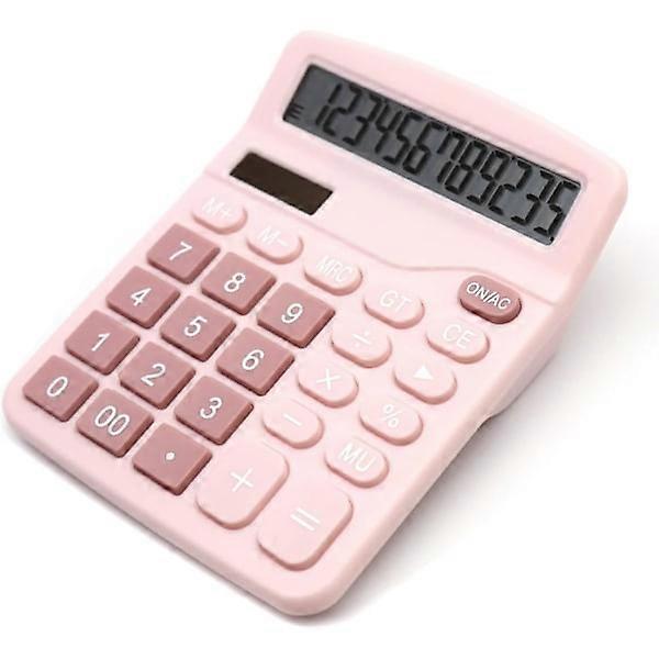 Pink Mini Calculator, Desktop Calculator 12 Digits with Large LCD Display