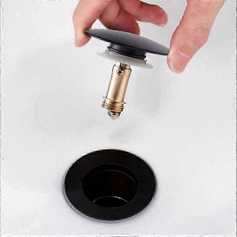 Matte Black Push-Button Drain Plug for Basin and Tub with M8 Threaded Design Sink Stopper for Bathroom Fixtures