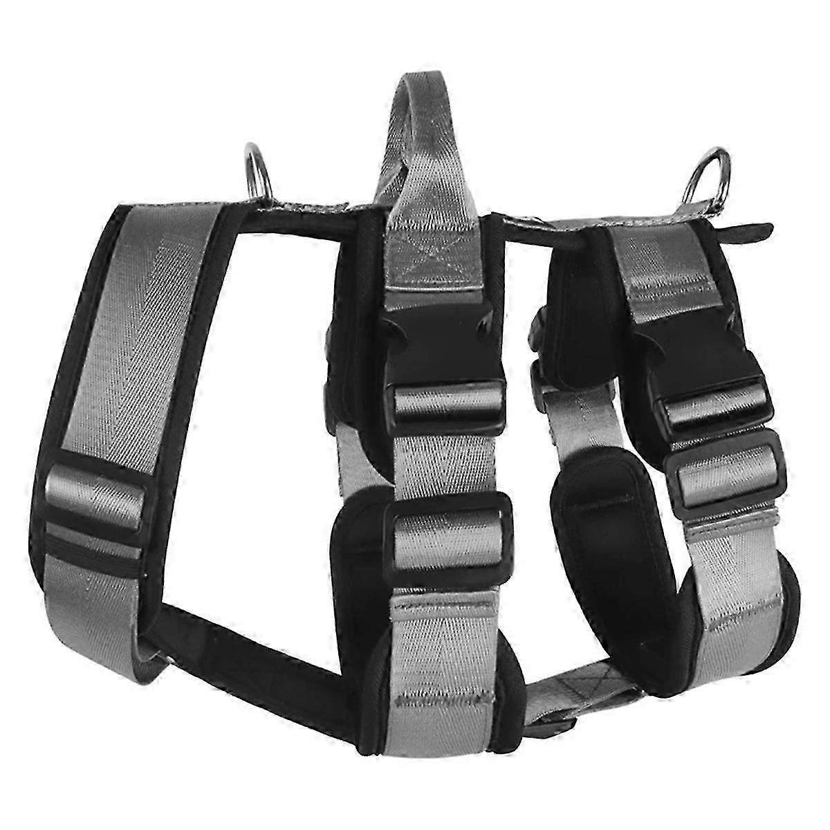 Explosion-Proof Handle with Big Harness for Large Dogs, Grey, Adjustable and Durable Pet Chest Strap