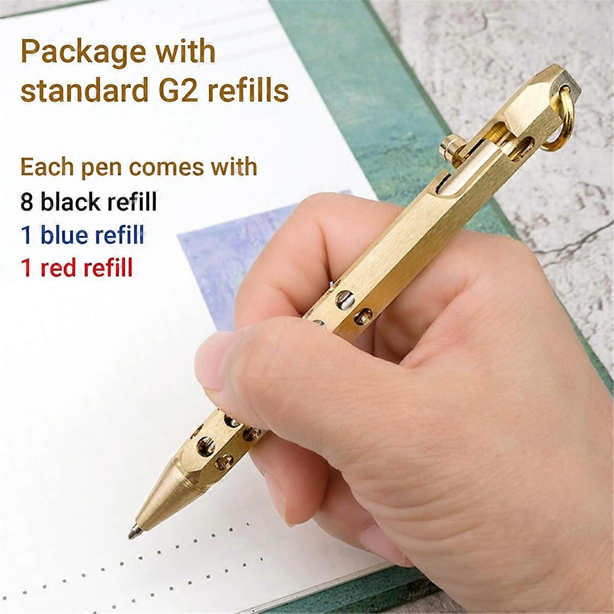 4Pack Bolt Action Pen Set, Hexagonal Solid Brass Pocket Pen with 40 Ballpoint Refills