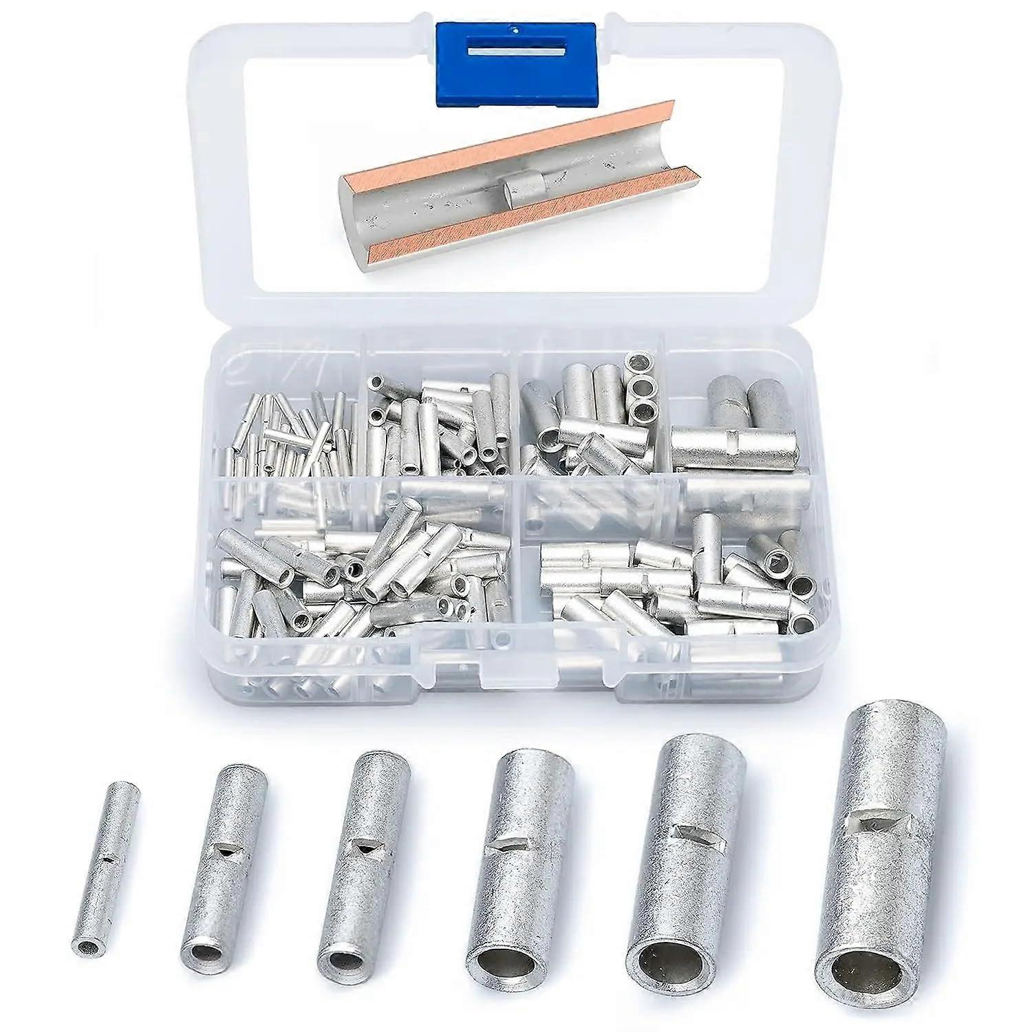 Non Insulated Butt Connectors 100 Pcs Kit, Uninsulated Crimp Wire Connectors, Butt Splice Connectors, 248 AWG