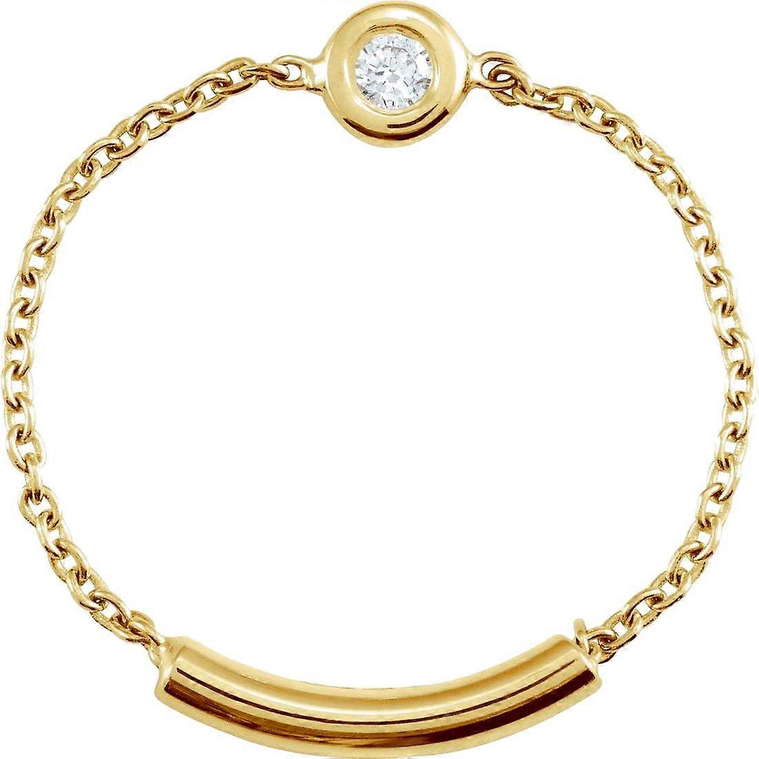 14k Yellow Gold Round 1.6mm Polished .02 Carat Natural Diamond Bezel Set Chain Ring With Sizing Bar8-Ring for Women and