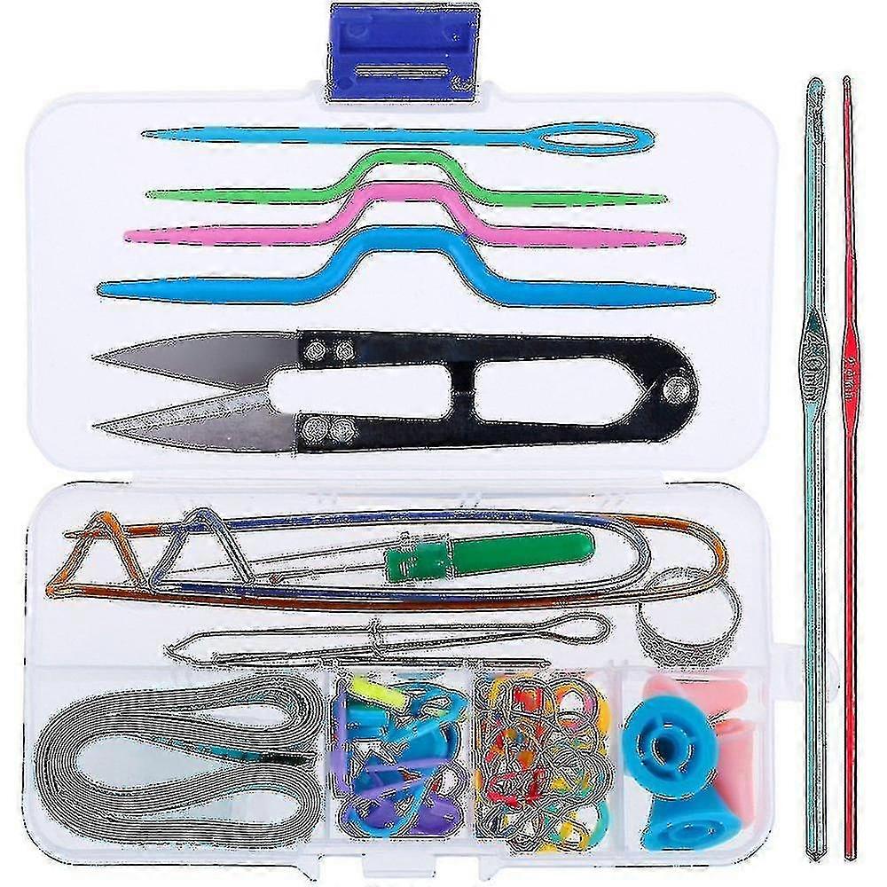 Complete 63 Pcs Knitting Tools Set with Storage Box and 2 Crochet Hooks
