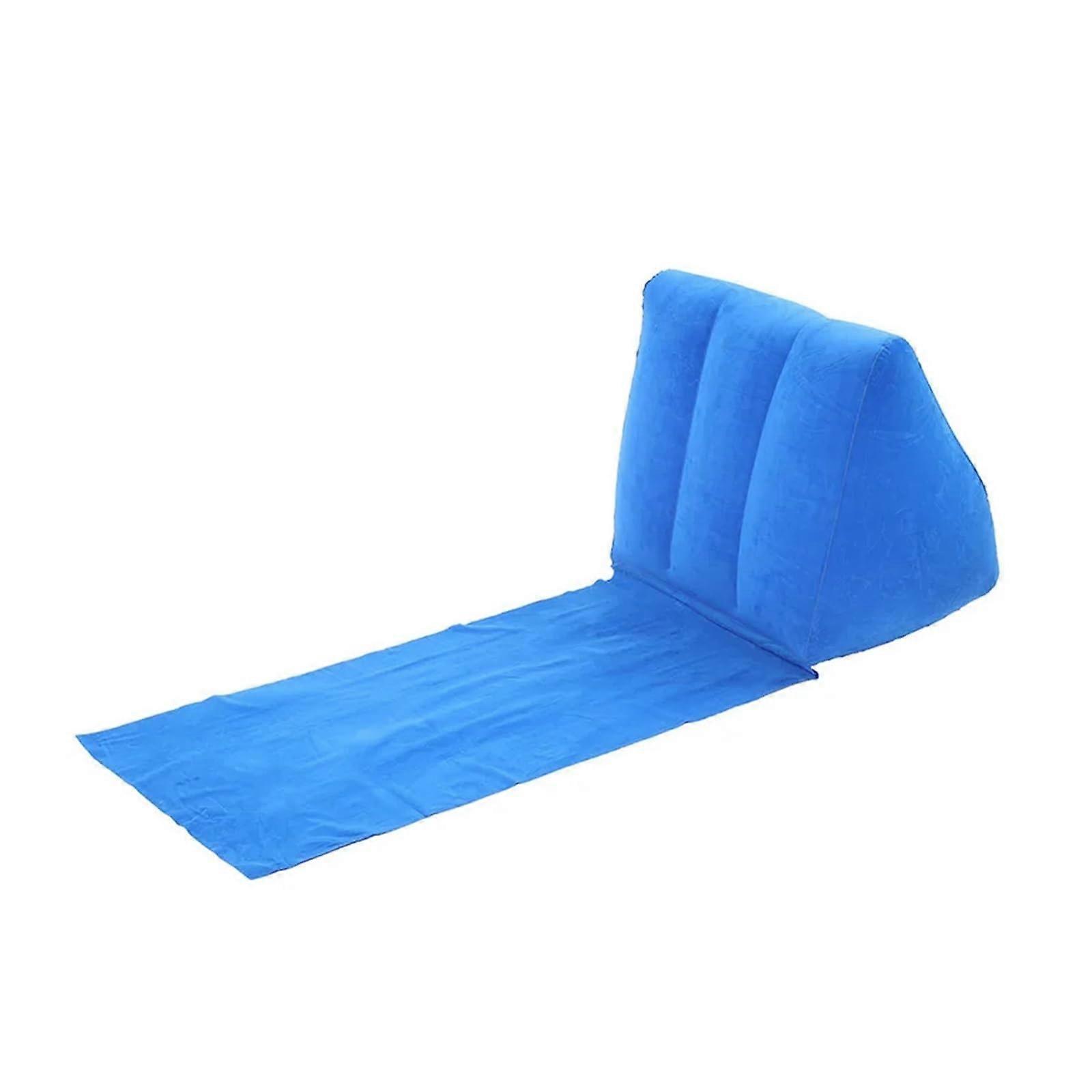 Recliner Outdoor Beach Lounge Chair Inflatable Sleeping Bed Portable Air Mattress Blue One Size Soft Backrest Pad