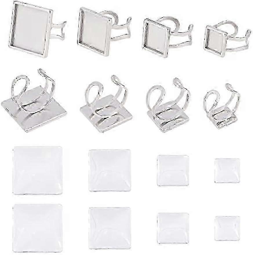 4 Sizes DIY Square Blank Dome Cuff Ring Making Kit 8pcs Stainless Steel Pad Ring Settings