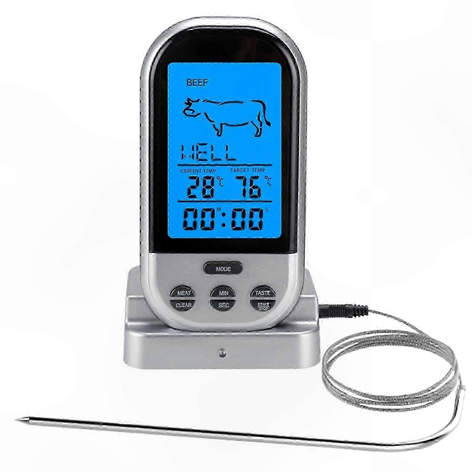 Digital Wireless Meat Thermometer with Remote Sensor and Timer for Oven, BBQ, Grilling