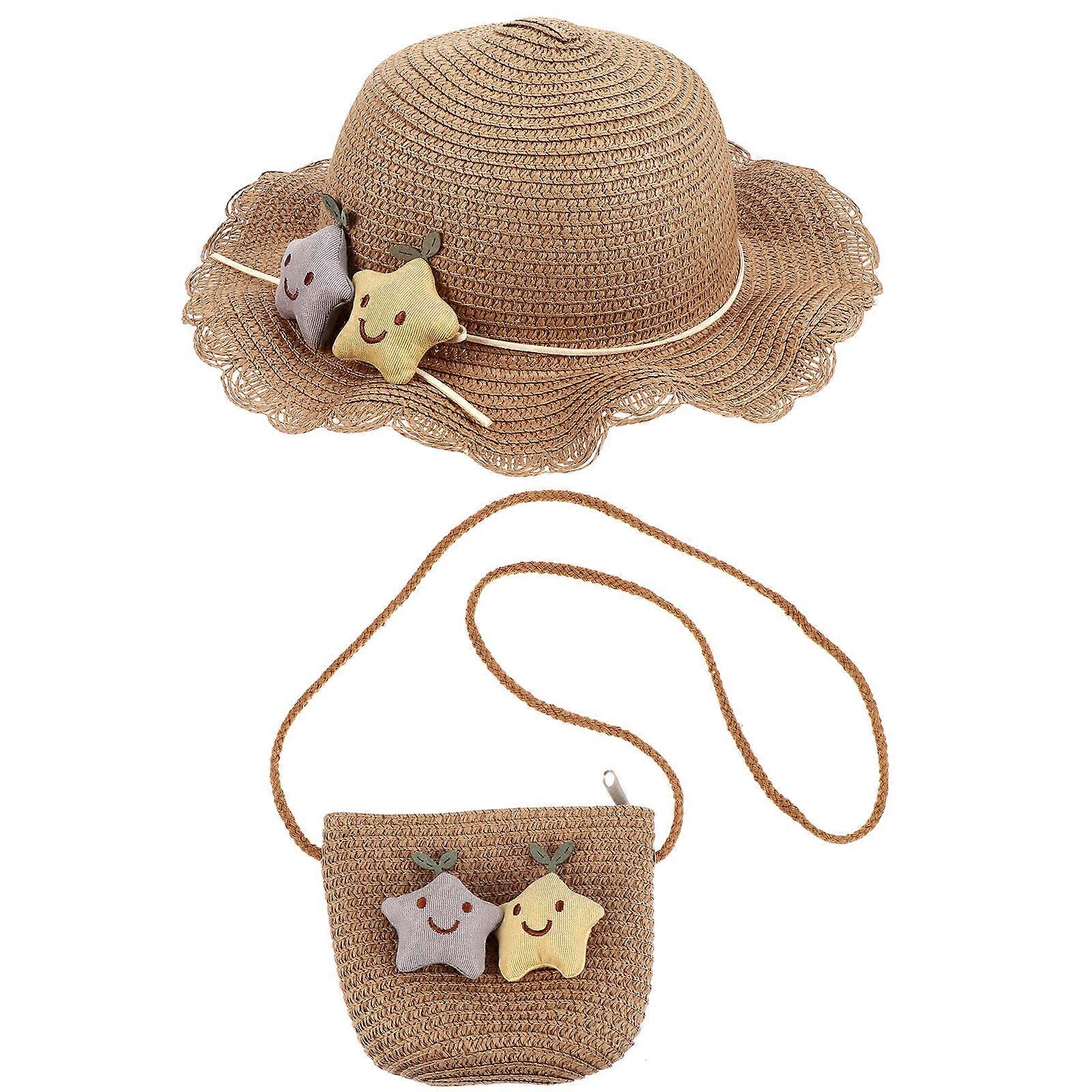 Uv Protection Sunhat Breathable Kids Straw Hat for Outdoor Use 1Set