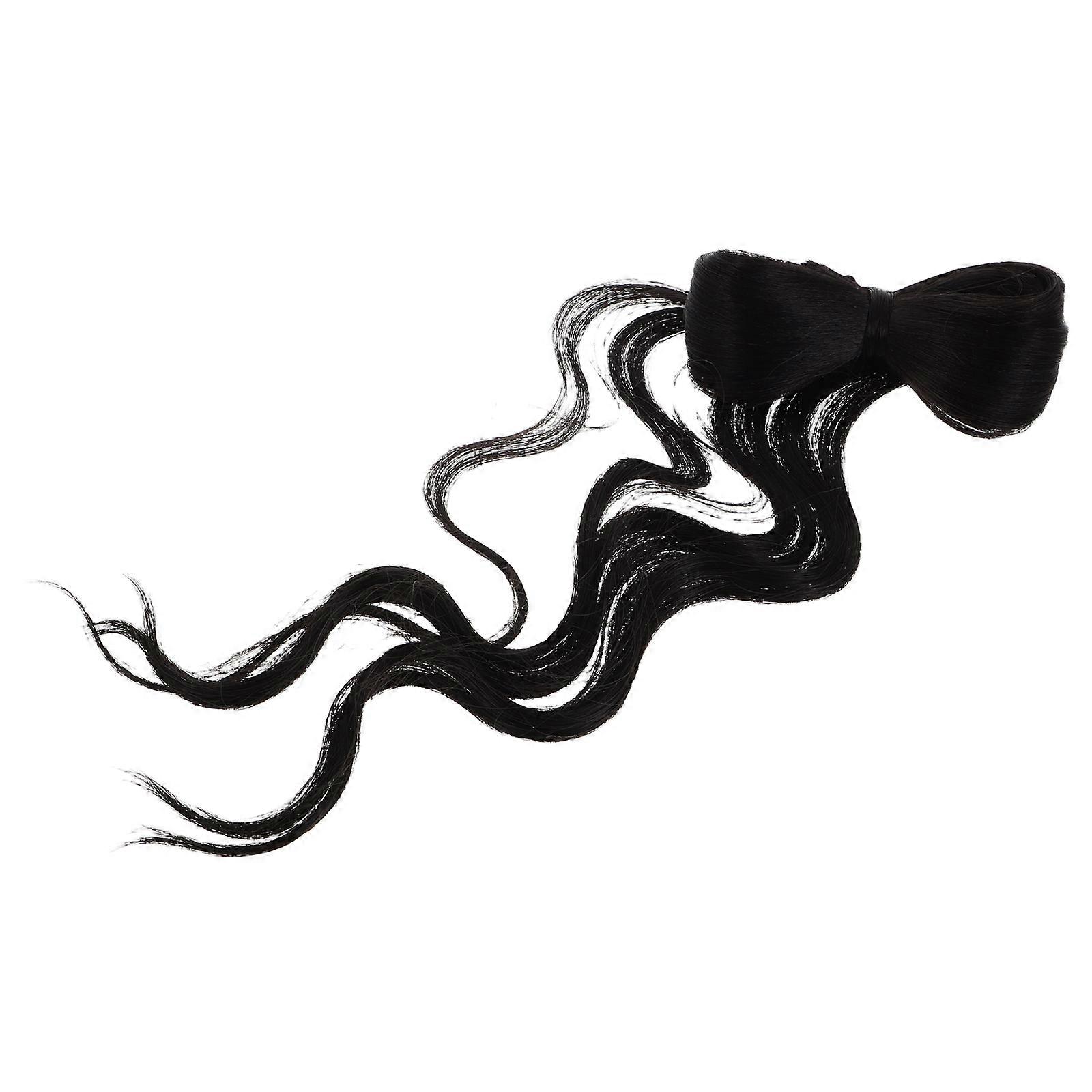 Black Curly Ponytail Extension Claw Clip for Hair 4Pcs with Stylish Bowknot