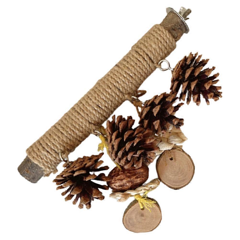 Parakeet Cage Perch Wooden Stand for Claw Grinding 4Pcs with Pine Cone