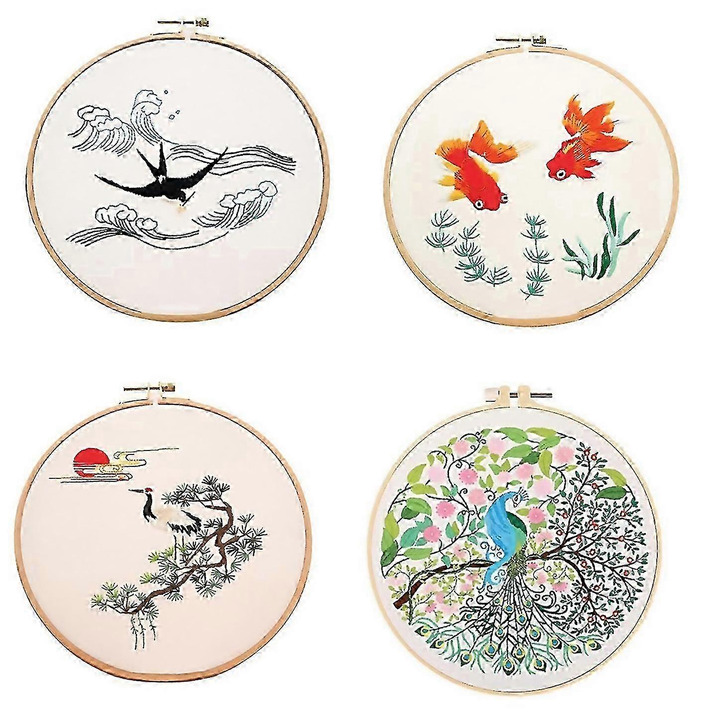 2025 For 4 sets diy embroidery kit for beginners include color threads tools