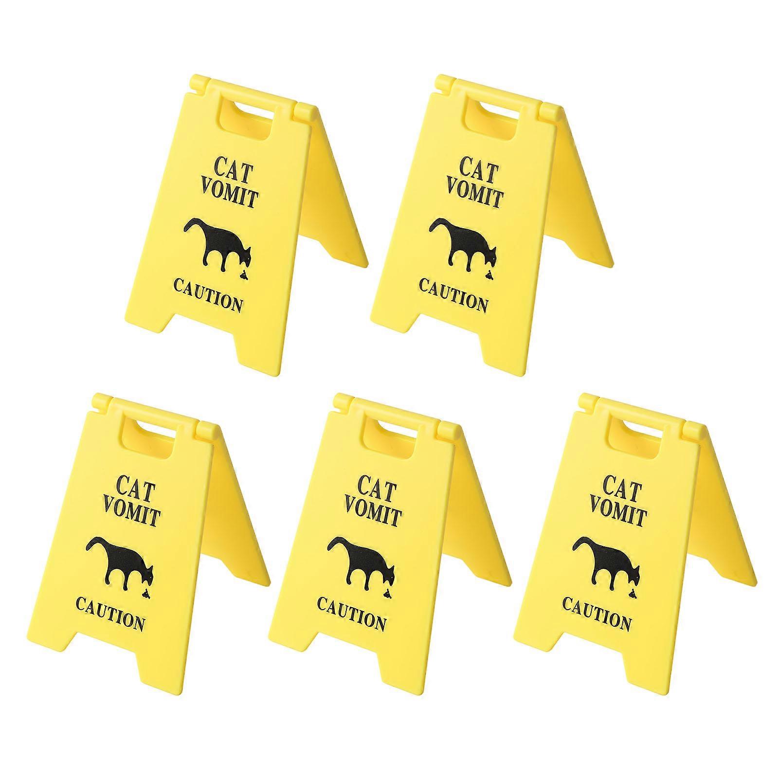 5PCS Cat Vomit Warning Sign 2.64x3.94in Waterproof ABS Plastic