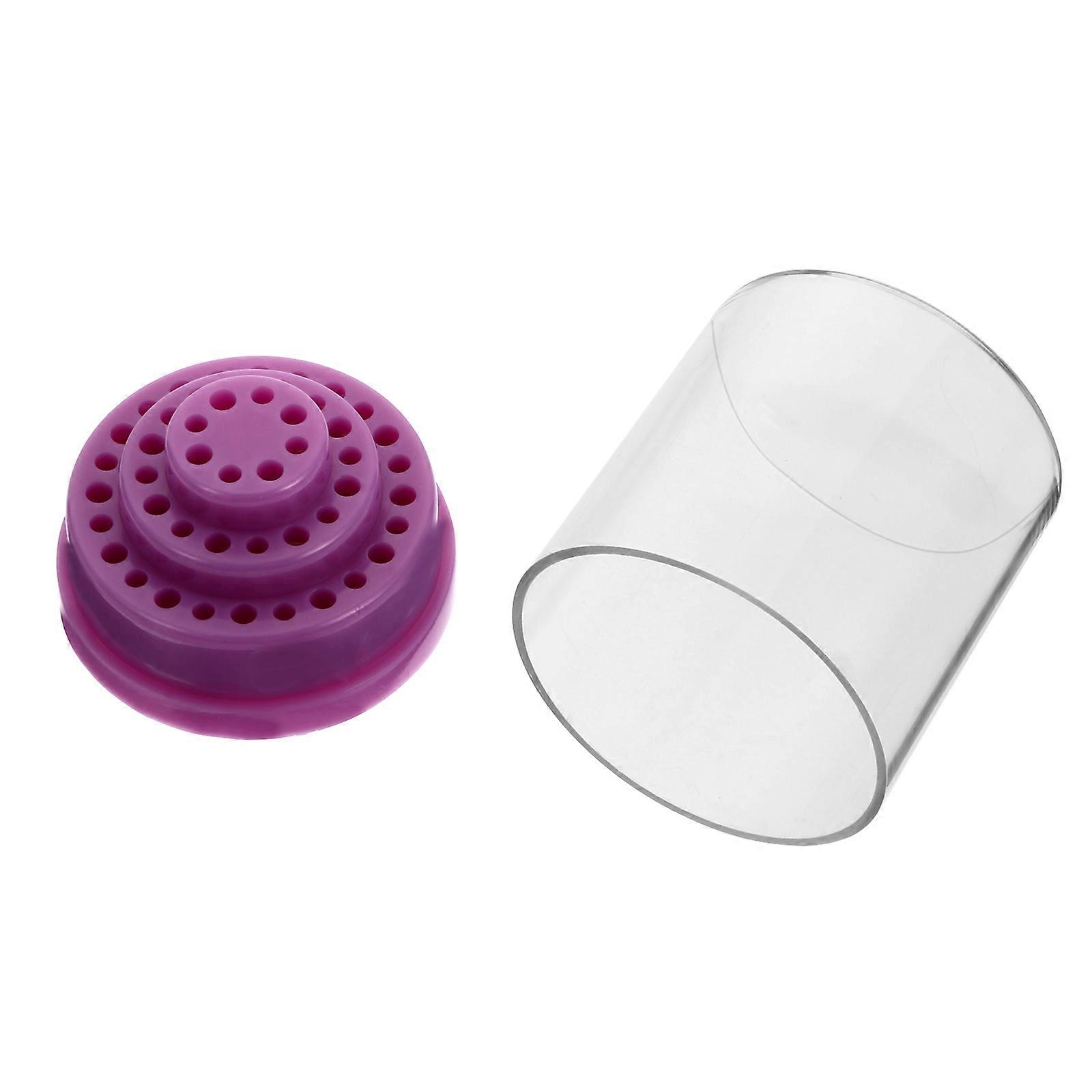 Drill Bit Storage Organizer Nail Drill Bit Holder Case Suitable For Nail Salon Home Use 5.3x5.3cm Light Purple Plastic 1Pack