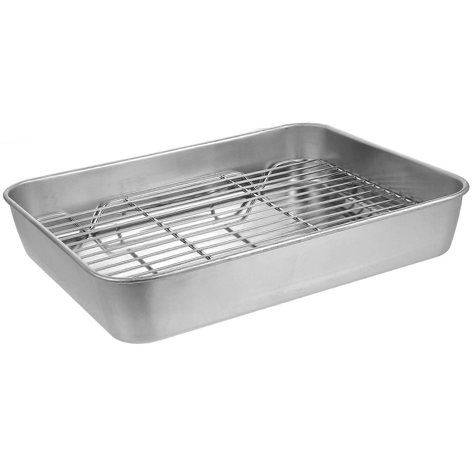 Rectangular Stainless Steel Roasting Pan 2Pcs With Rack For Oven Baking Even Heat Distribution Ideal For Family Gatherings