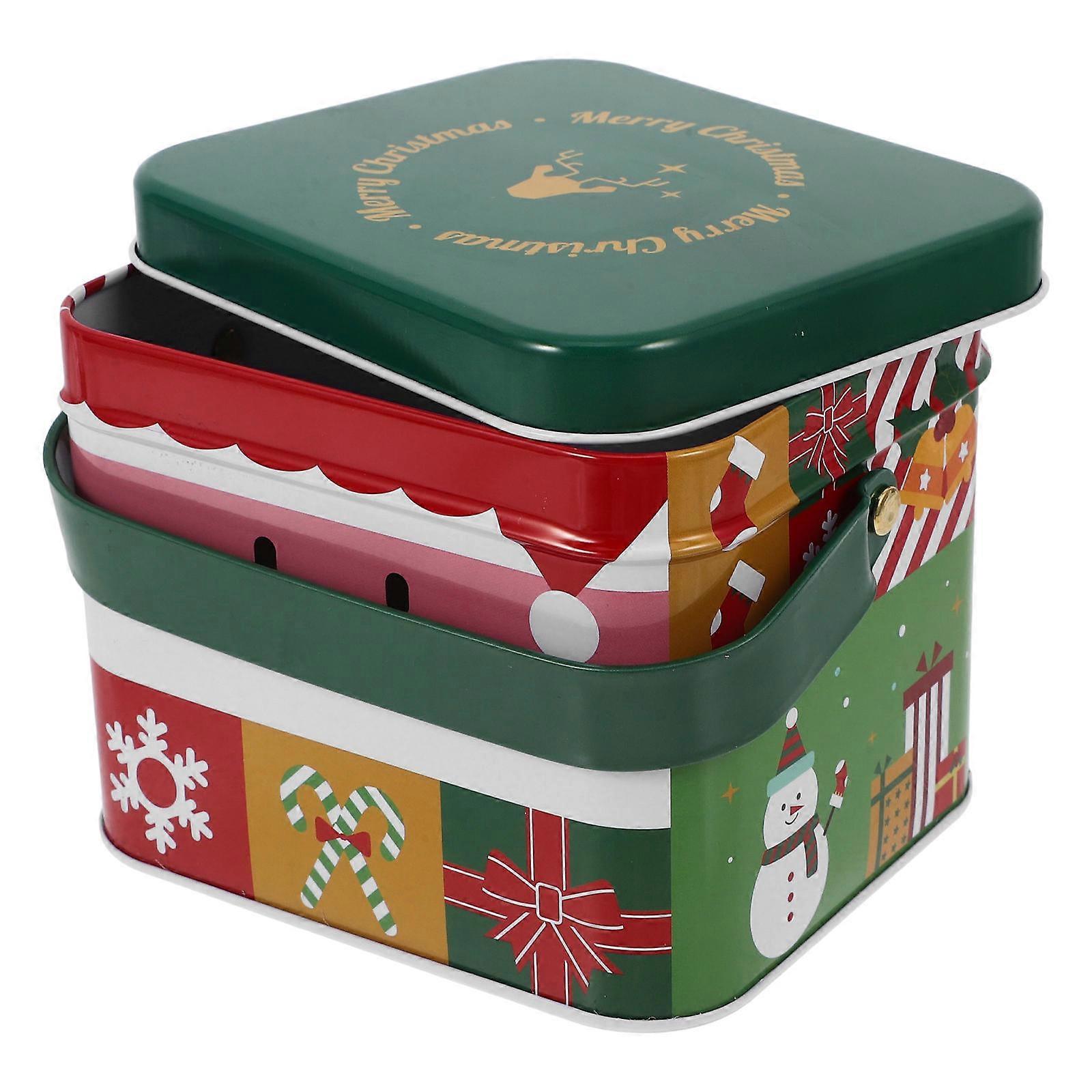 Christmas Cookie Storage Tinplate Canister for Candy 3Pcs