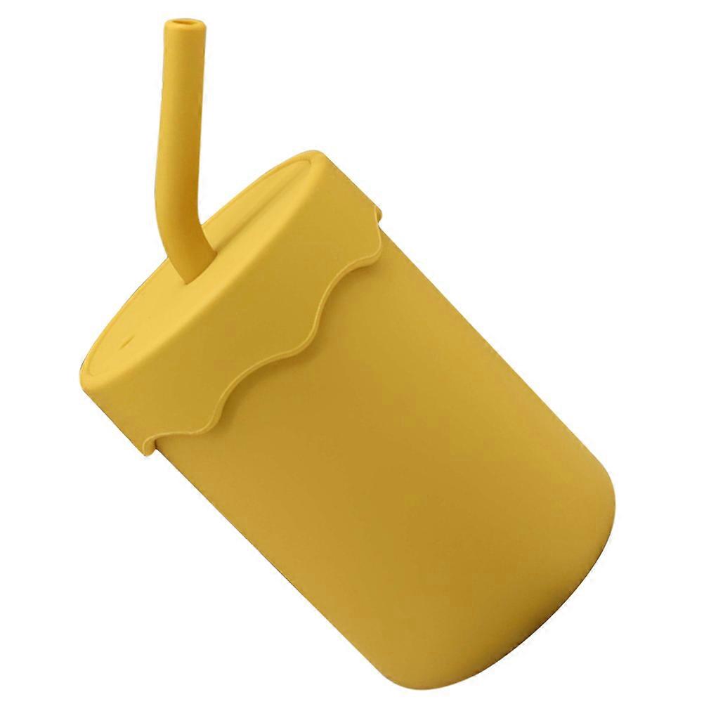 Baby Silicone Training Cup with Straw Lid for Drinking Yellow
