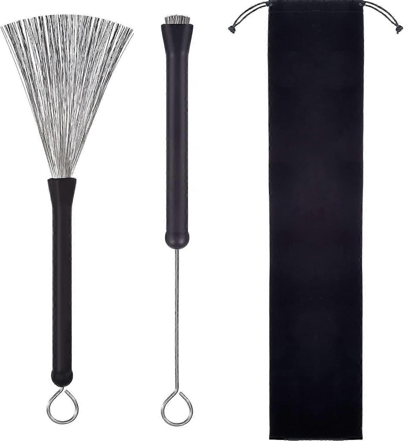 Pair Retractable Drum Brushes, with Portable Storage Bag, Comfortable Rubber Handles, for Jazz Drum Stick