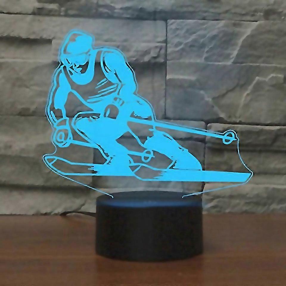 For Skiing Shape 3d Colorful Led Vision Light Table Lamp Usb Touch Version