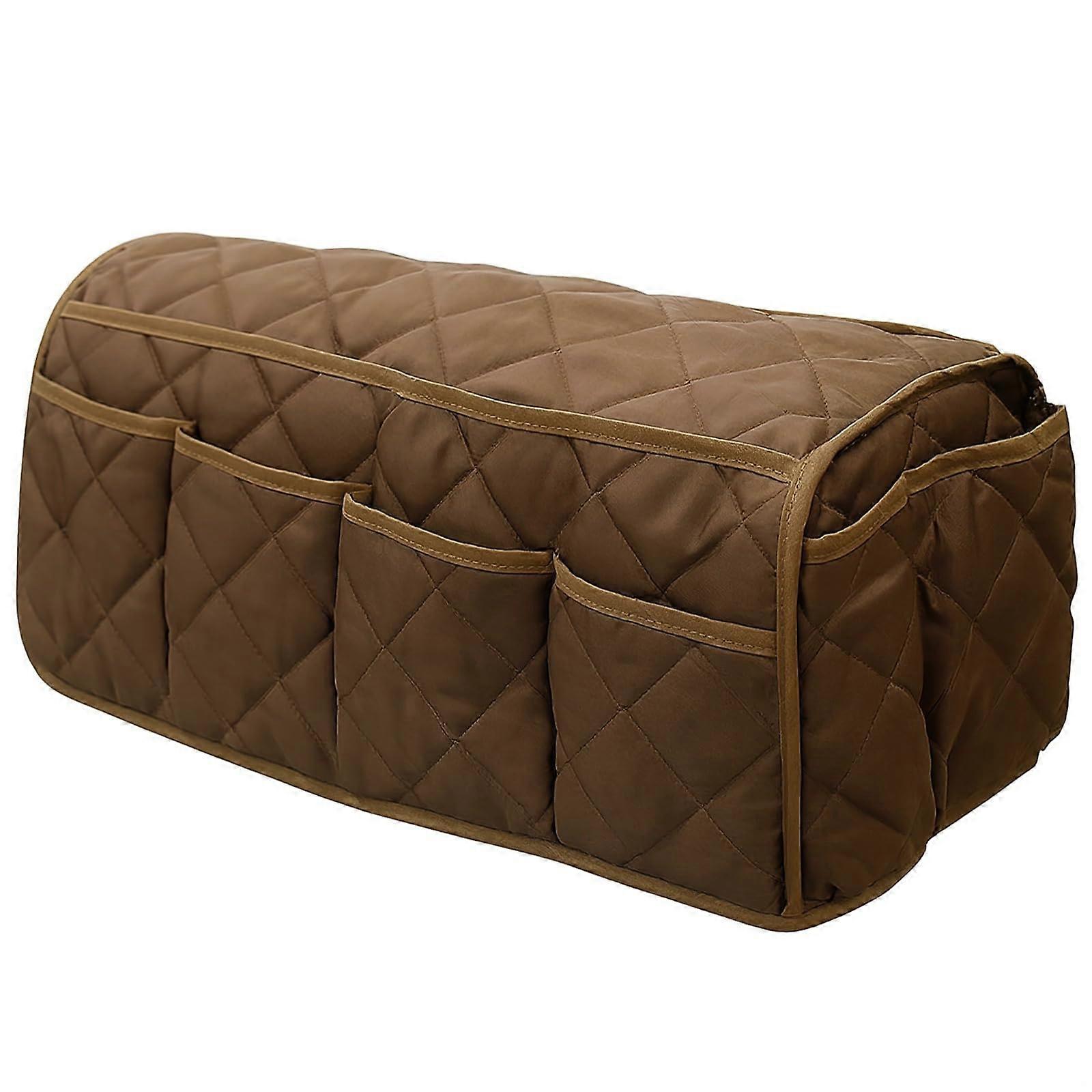 MultiPocket Bedside Organizer 14Pocket CouchSide Storage, Quilted Brown Polyester, Foldable And WaterRepellent