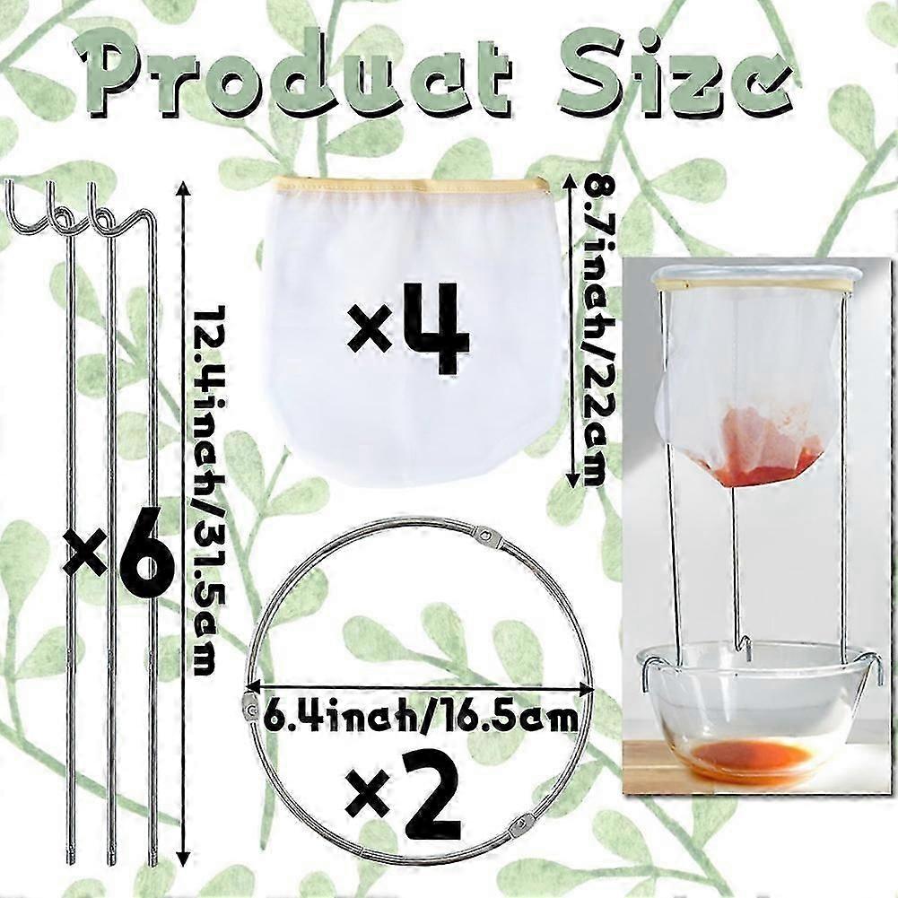 2 Pack Strainer Stand,Strainer Stand with 4 Reusable Staining Bags,Reusable Food Filter Bag Jelly Bags for Juice