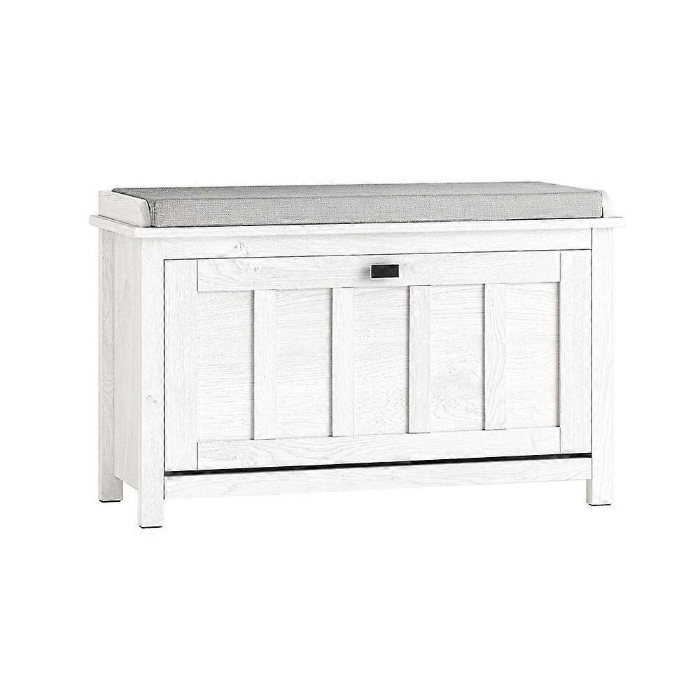 Shoe Storage Bench with Flip Drawer and Removable Soft Seat Cushion,Shoe Cabinet for Hallway Bedroom Entrance - Hidden Storage,SoBuy FSR161-W