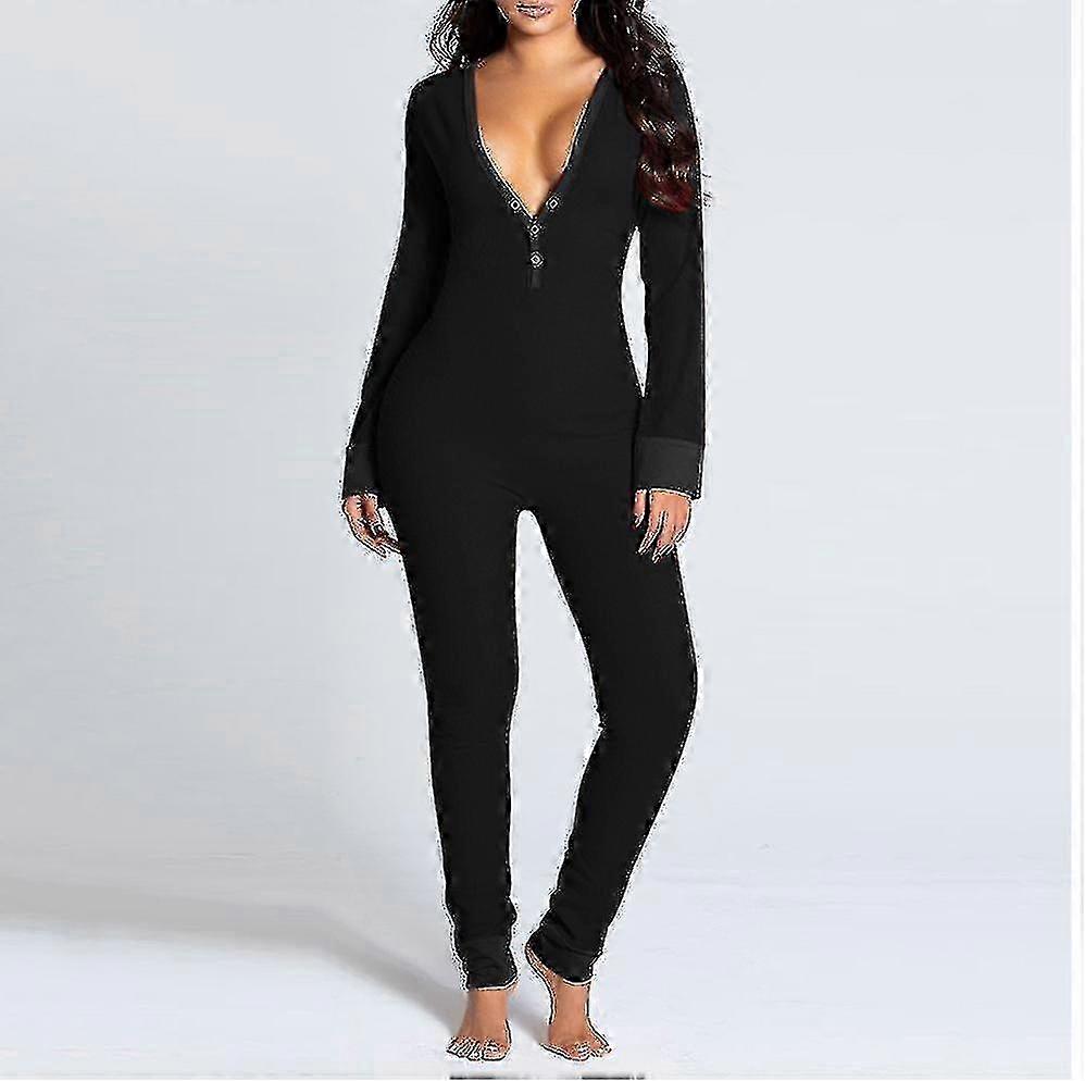 Women's Alluring Backless Bodysuit with Button Closure - Stylish Sleepwear and Lounge Jumpsuit