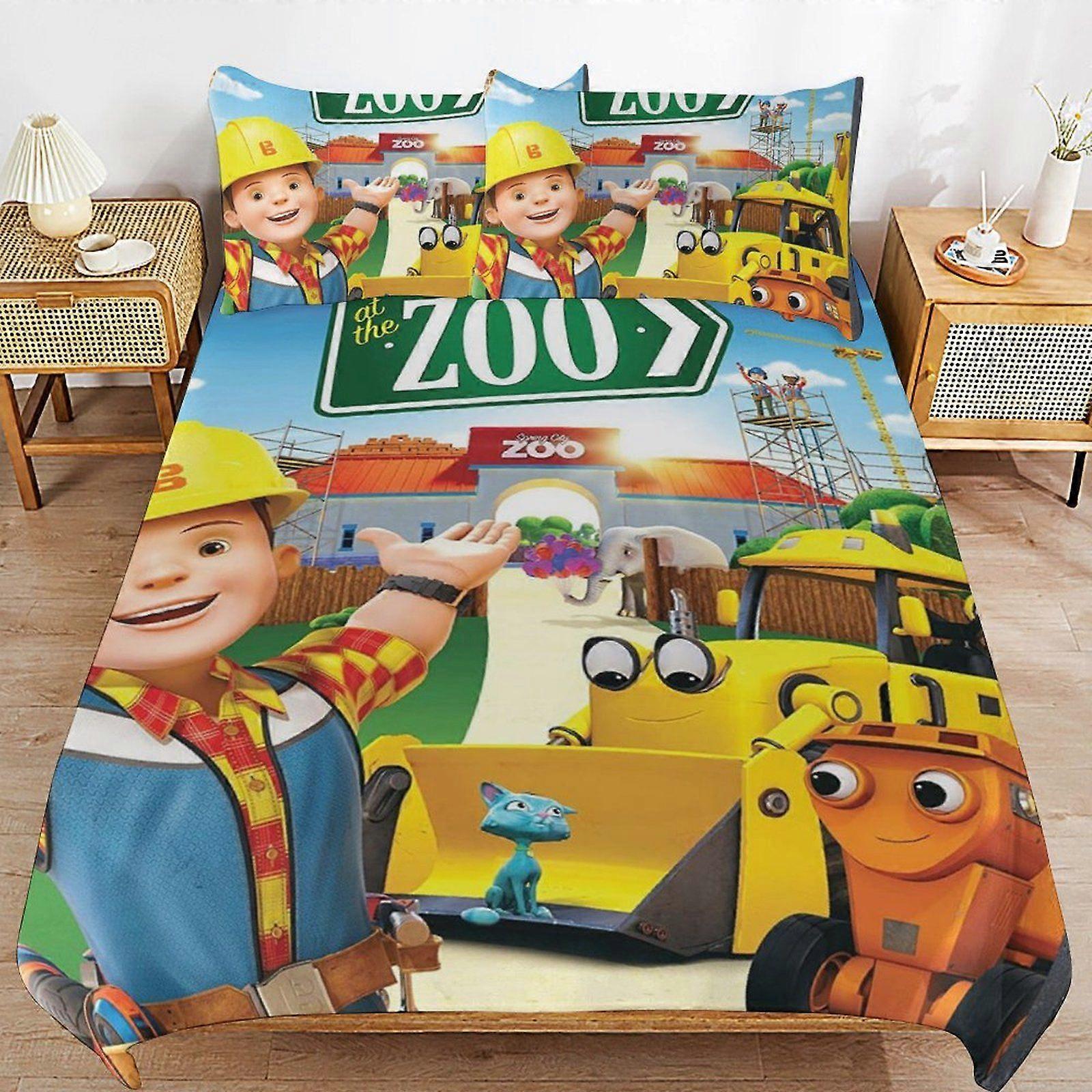 w639 Bob the Builder Long Thread Comfort Soft Zipper Closure Functional Fit Bedding Duvet Cover Sets for Restful Sleep m639