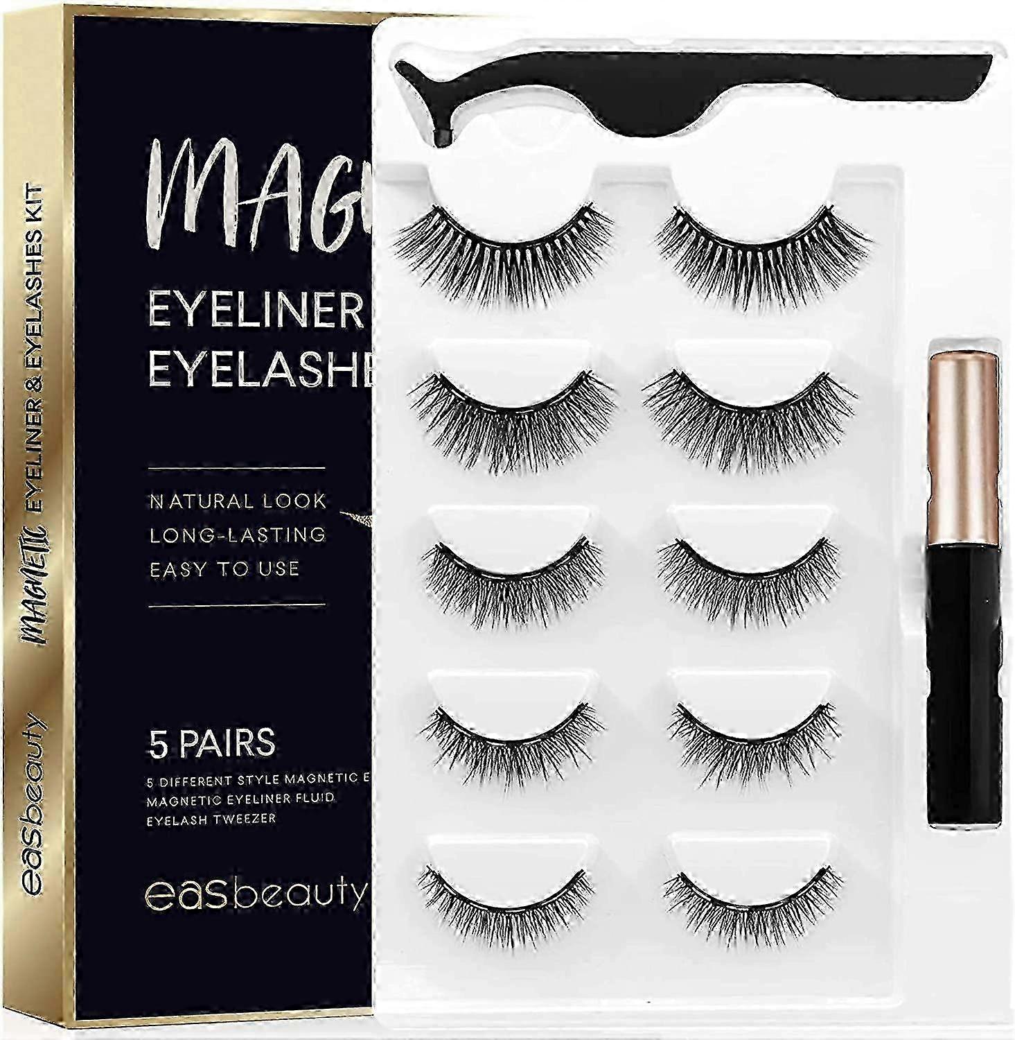 2020 Upgraded Magnetic Eyeliner and Eyelashes Kit, Magnetic Eyelashes with Eyeliner, False Lashes 5 Pairs with Tweezers