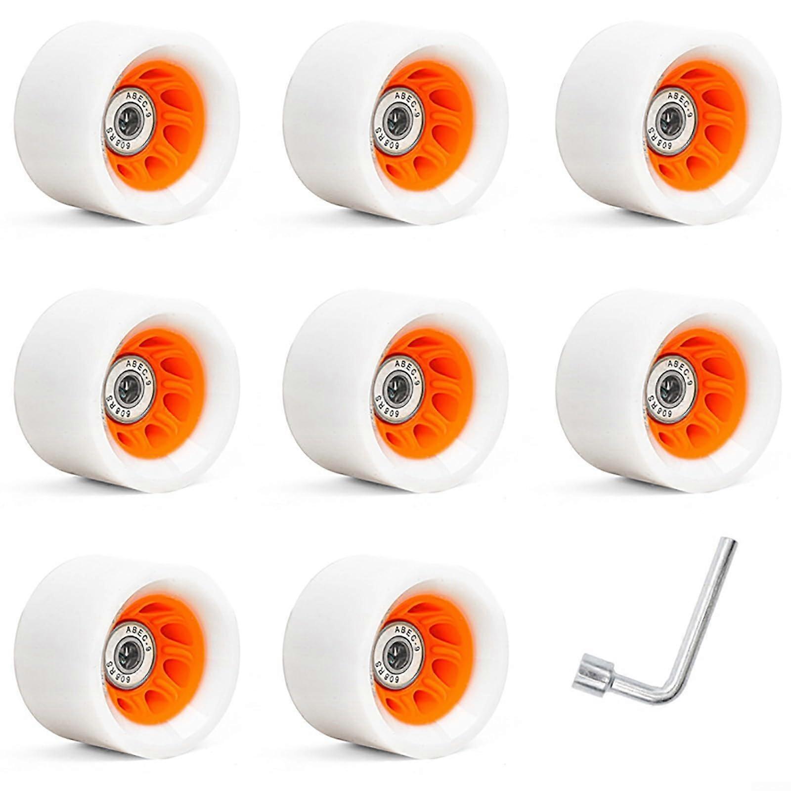 Roller Skate Wheels Set Of 8 For Quad And Inline Skates, Orange 92A Durometer, Shock Absorption,  Speed