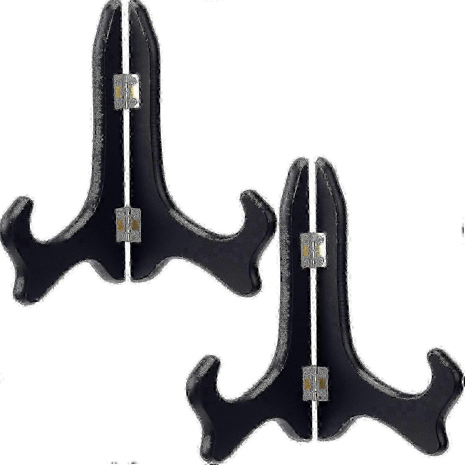 2 Pack Black Wooden 8-Inch Display Stand Plate Holders with Easels