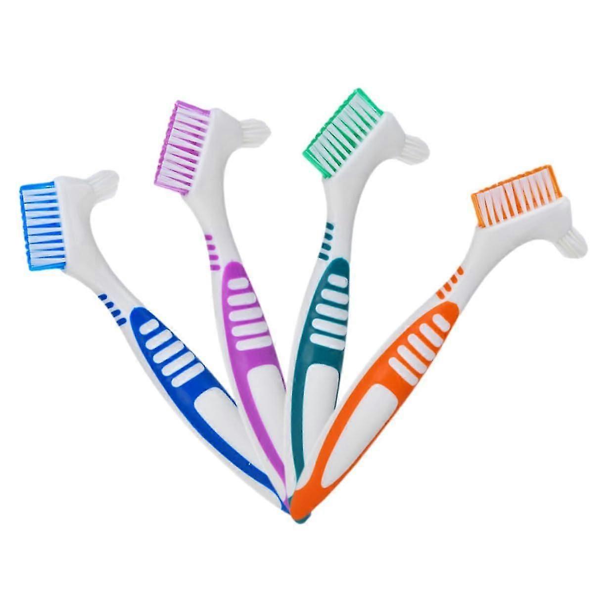 Pack of 4 Denture Cleaning Brushes with Pimple Nylon for Deep Cleaning Artificial Teeth and Denture Toothpaste