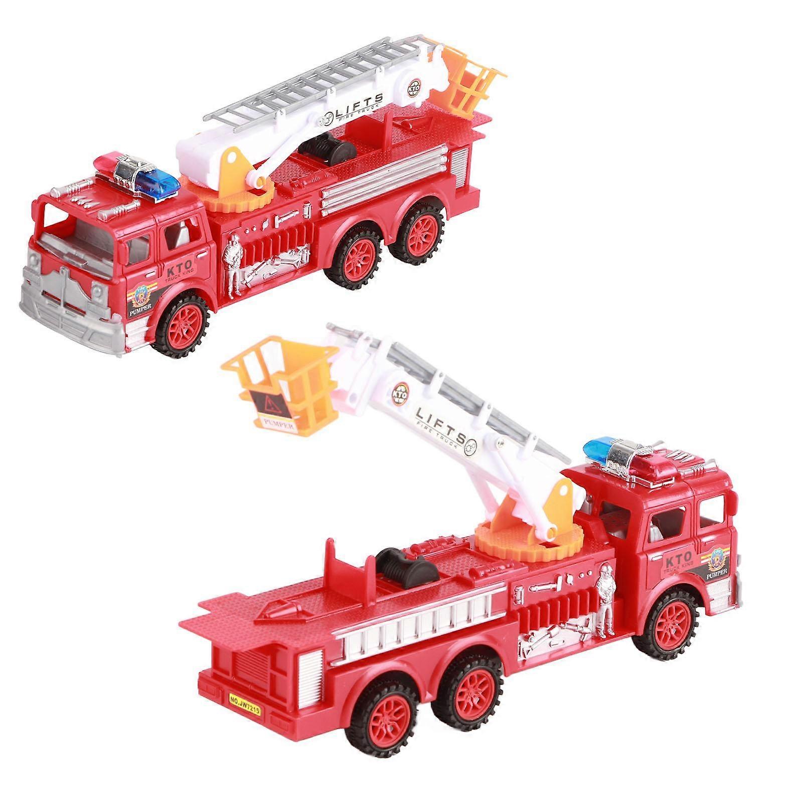 Simulation Fire Truck Safe Impact Resistant Pull Back Fire Engine Toys with Telescopic 360 Degree