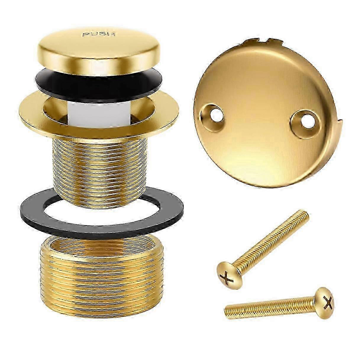 Gold Tub Drain Overflow Kit with 2-Hole Overflow Faceplate for Universal Bathtub Drain Replacement
