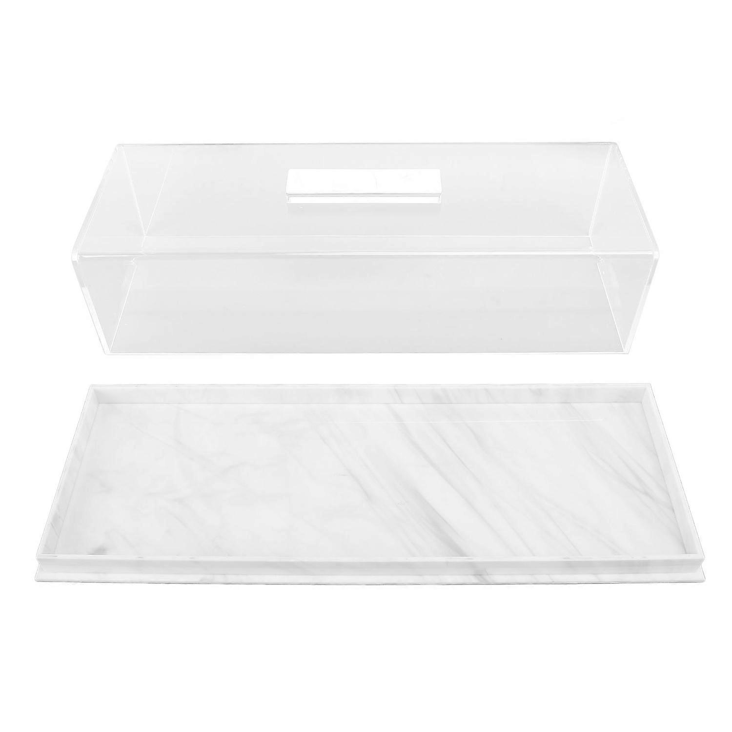 Rectangular Cake Tray Marble Grain Acrylic Multifunctional Dessert Serving Tray with Lid