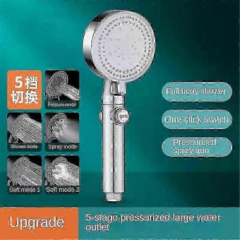 Multi-function High Pressure Shower Head 5 Modes Adjustable Water Saving Spray Nozzle