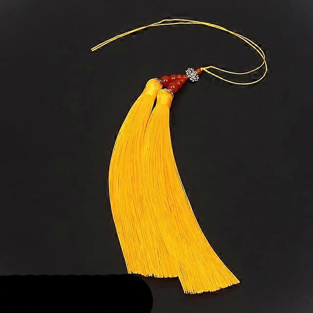 Car Hanging Tassel with Lotus Head Design, Double Pendant Polyester Ornament for Rearview Mirror (Yellow15)