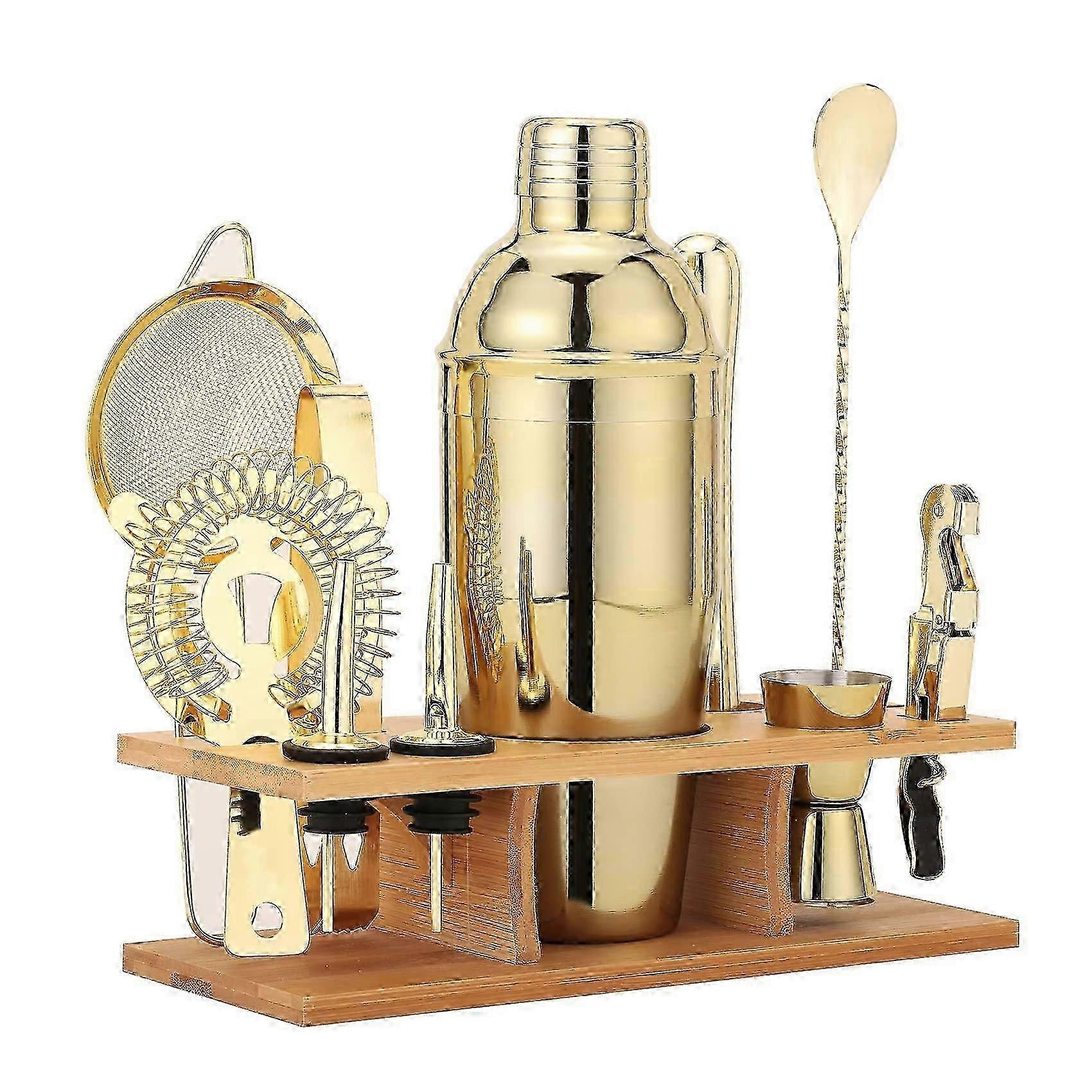 11-Piece Gold Cocktail Shaker Set 25oz with Bartending Tools for Mixing Drinks