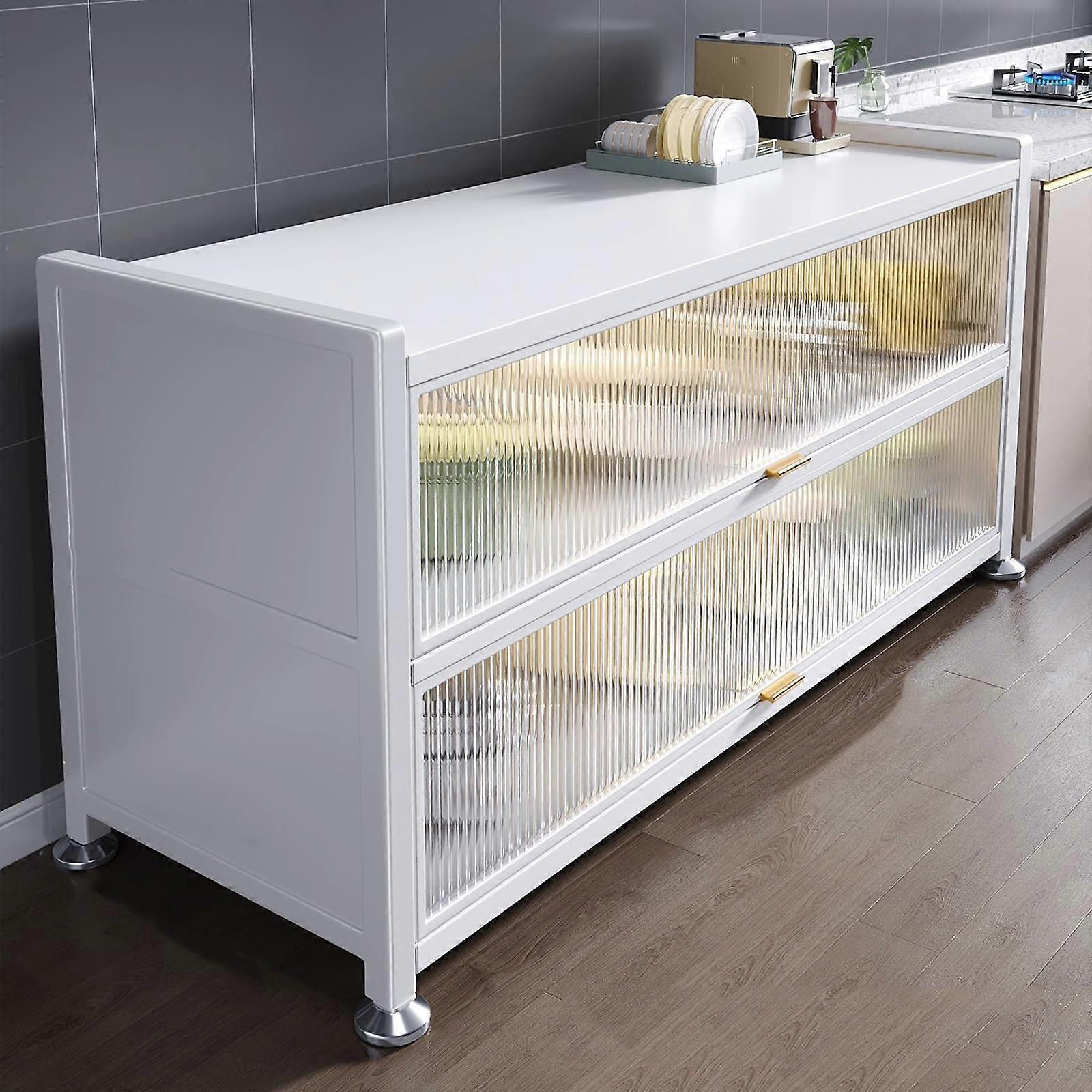 Multi Layer Work Table With Storage White 100 X 36 X 85 Cm For Microwave Oven DustProof Bakers Cabinet