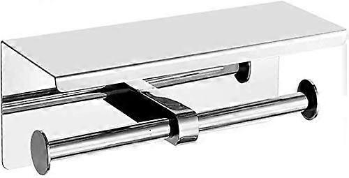 Double Toilet Paper Holder with Phone Shelf, Dual Roll Tissue Dispenser for Bathroom Wall Mount