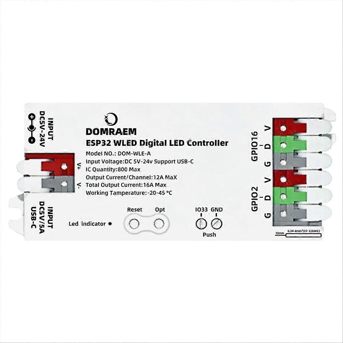  ESP32 WLED USB-C Addressable LED Controller White