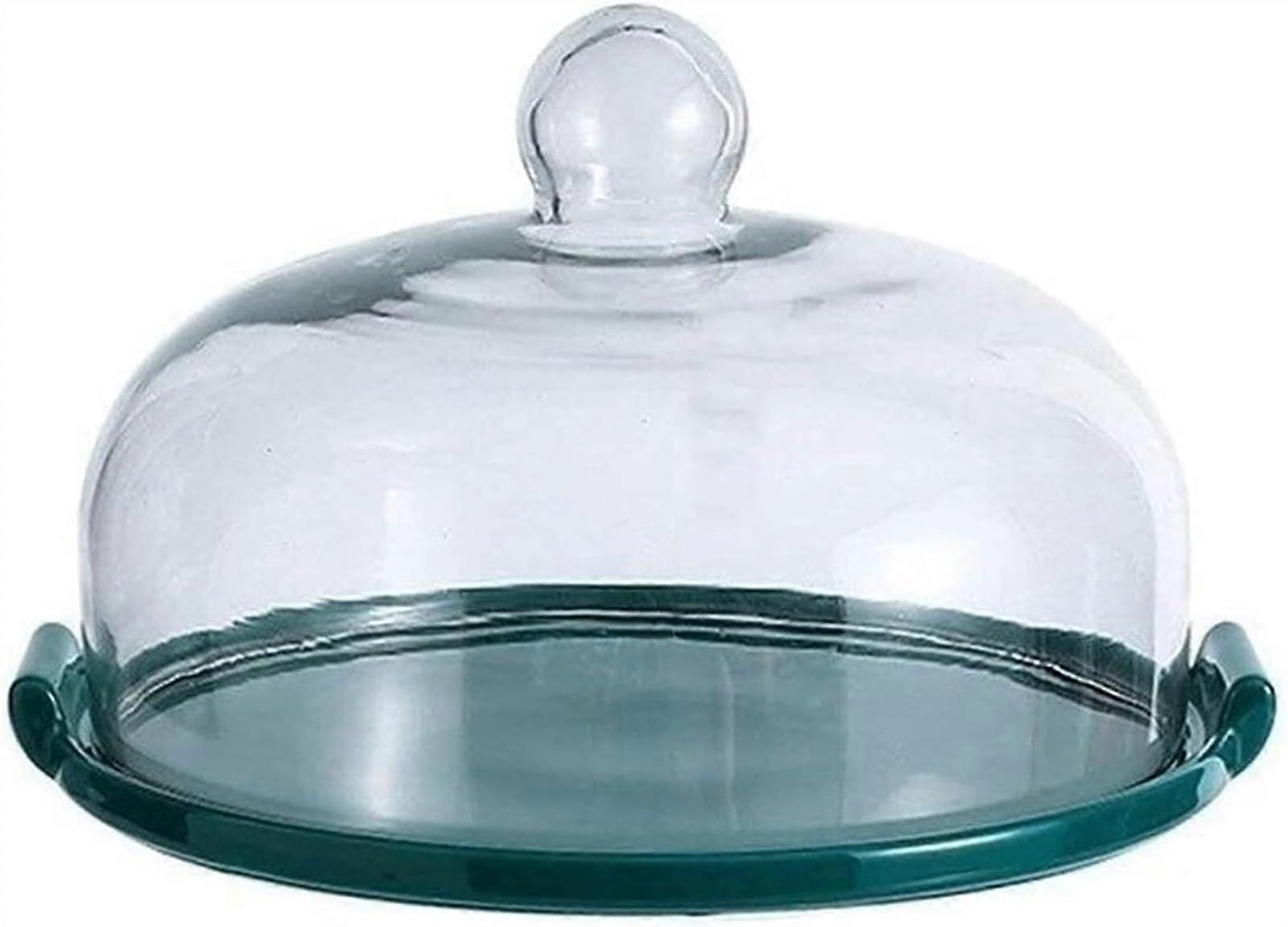 Ceramic Cake Stand with Glass Dome, Double Handle Serving Tray for Cheese, Pastry and Sandwich