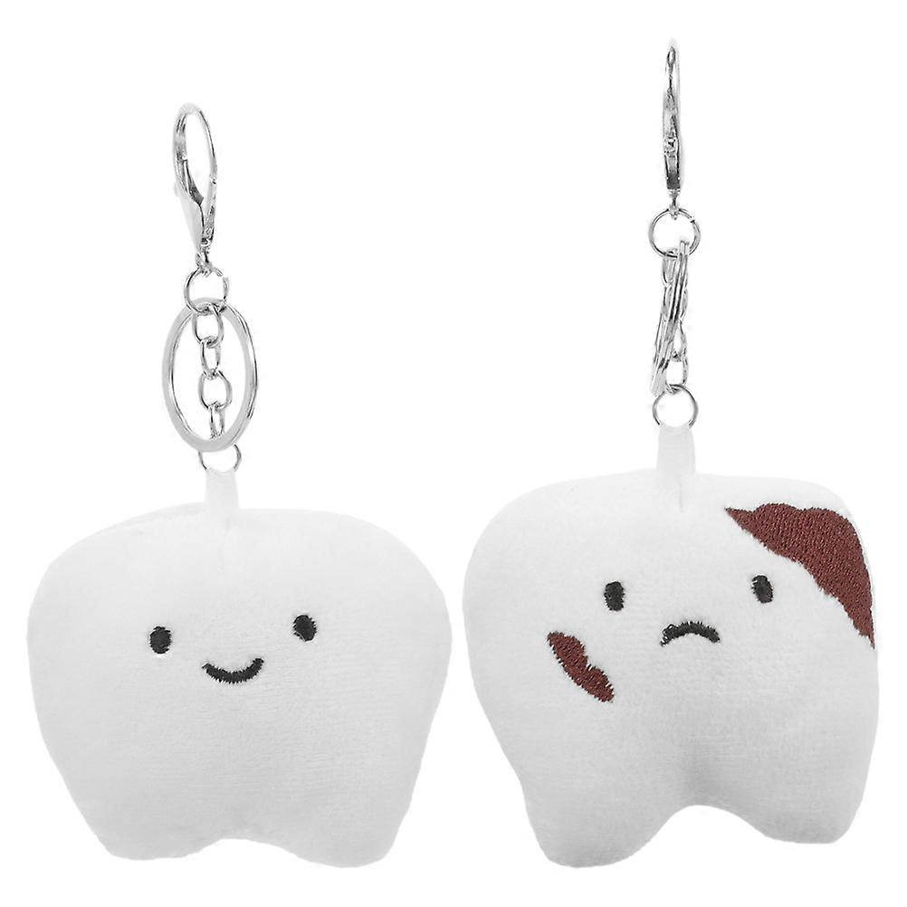 Cartoon Tooth Keychains Fluffy Plush Keychain Bag Charm 2Pcs