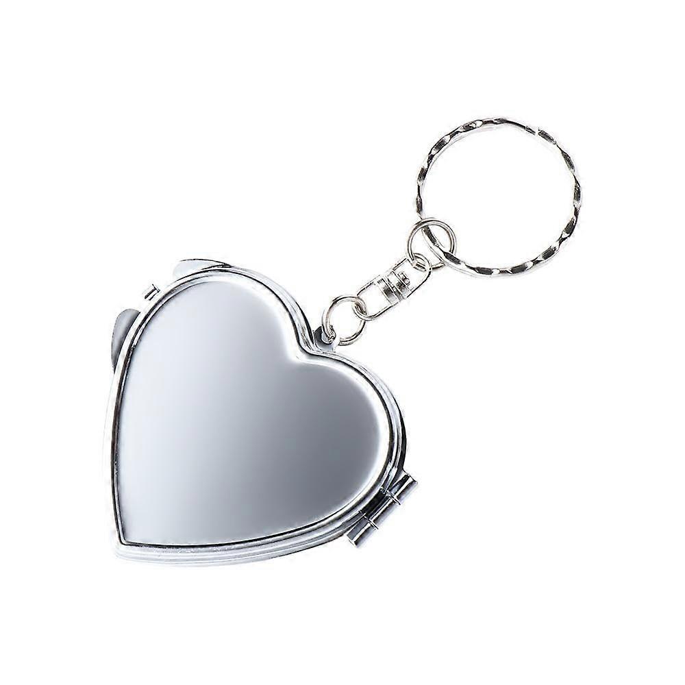 Heart Shaped Compact Mirror Keychain, Durable Metal Folding Travel Pocket Mirror with Key Ring
