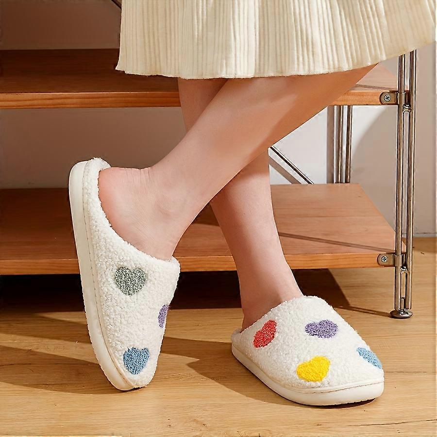 Pantoufles à motif cœur, chaussures décontractées à enfiler doublées de fourrure, pantoufles d'intérieur confortables