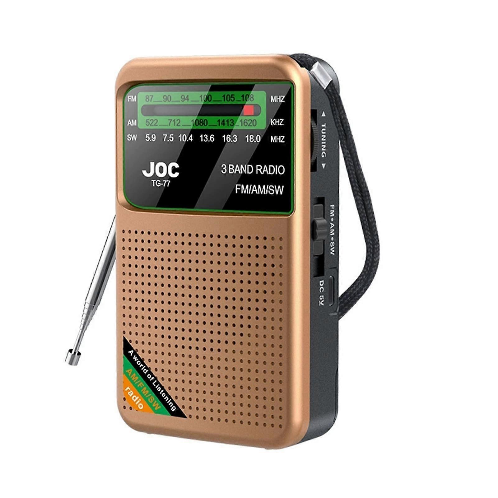 Battery Powered Radio Portable MultiBand FM/AM/SW With HD Display ABS Plastic Golden Color Enhanced Sound