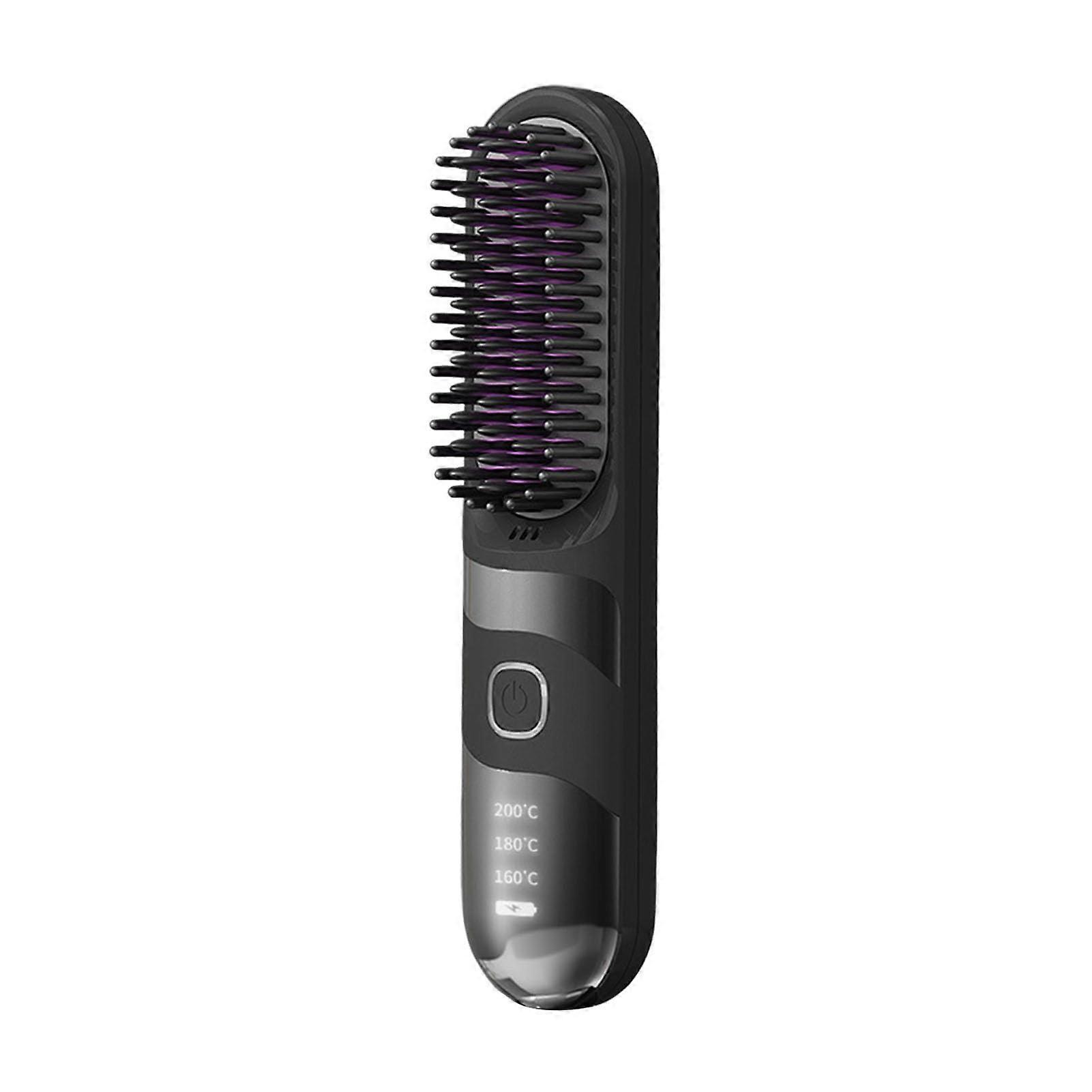 Cordless Hair Straightener Brush with Fast Heating, 3 Temp Modes, LED Display, AntiScald, Black