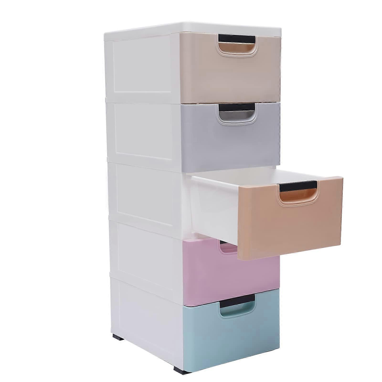 5 Drawer Plastic Storage Organizer, Stackable Cabinet with Wheels for Clothes, Light Colors 11.81' W