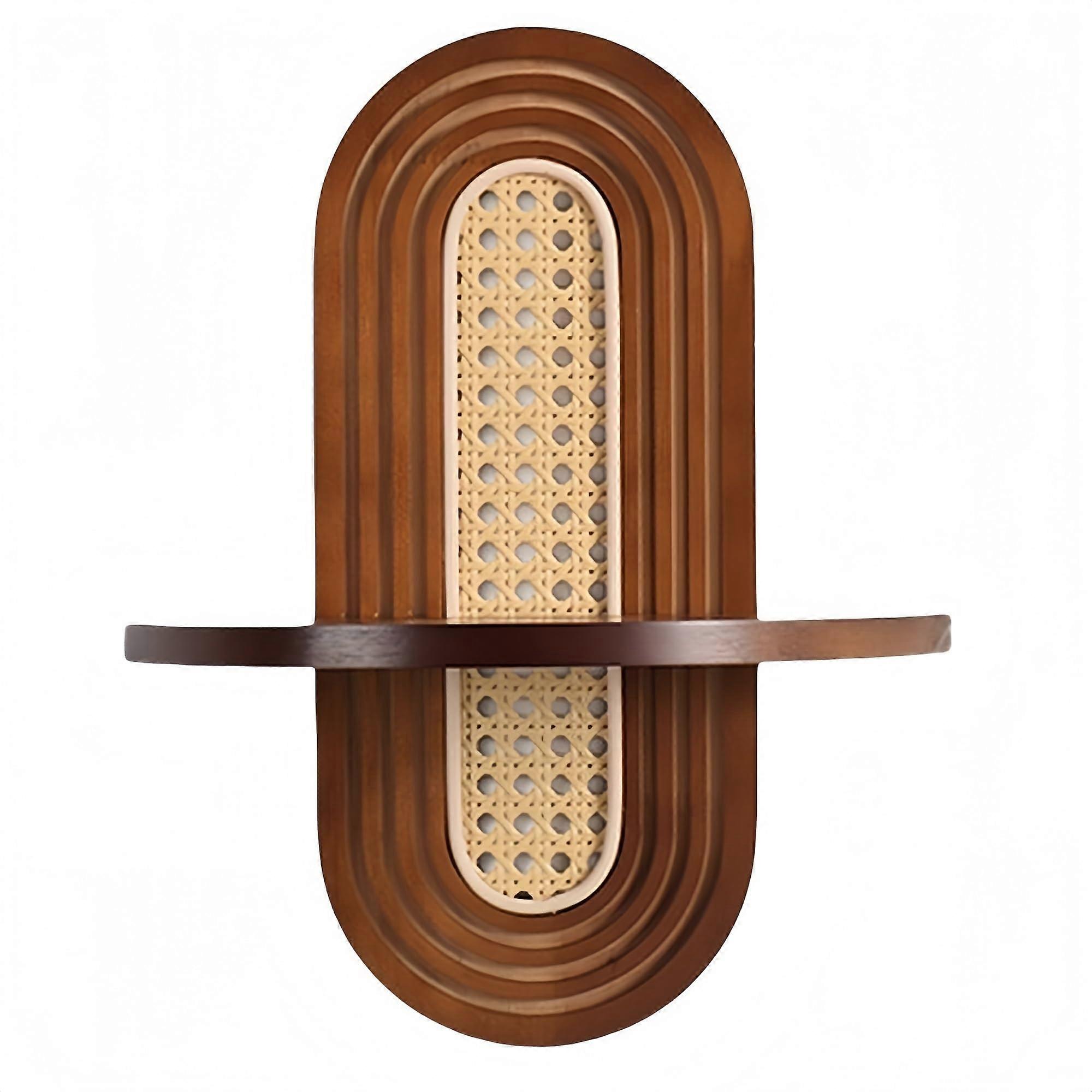 Rattan Wall Shelf with Vintage Arch Design, Bohemian Style Accent, SpaceSaving Brown Display