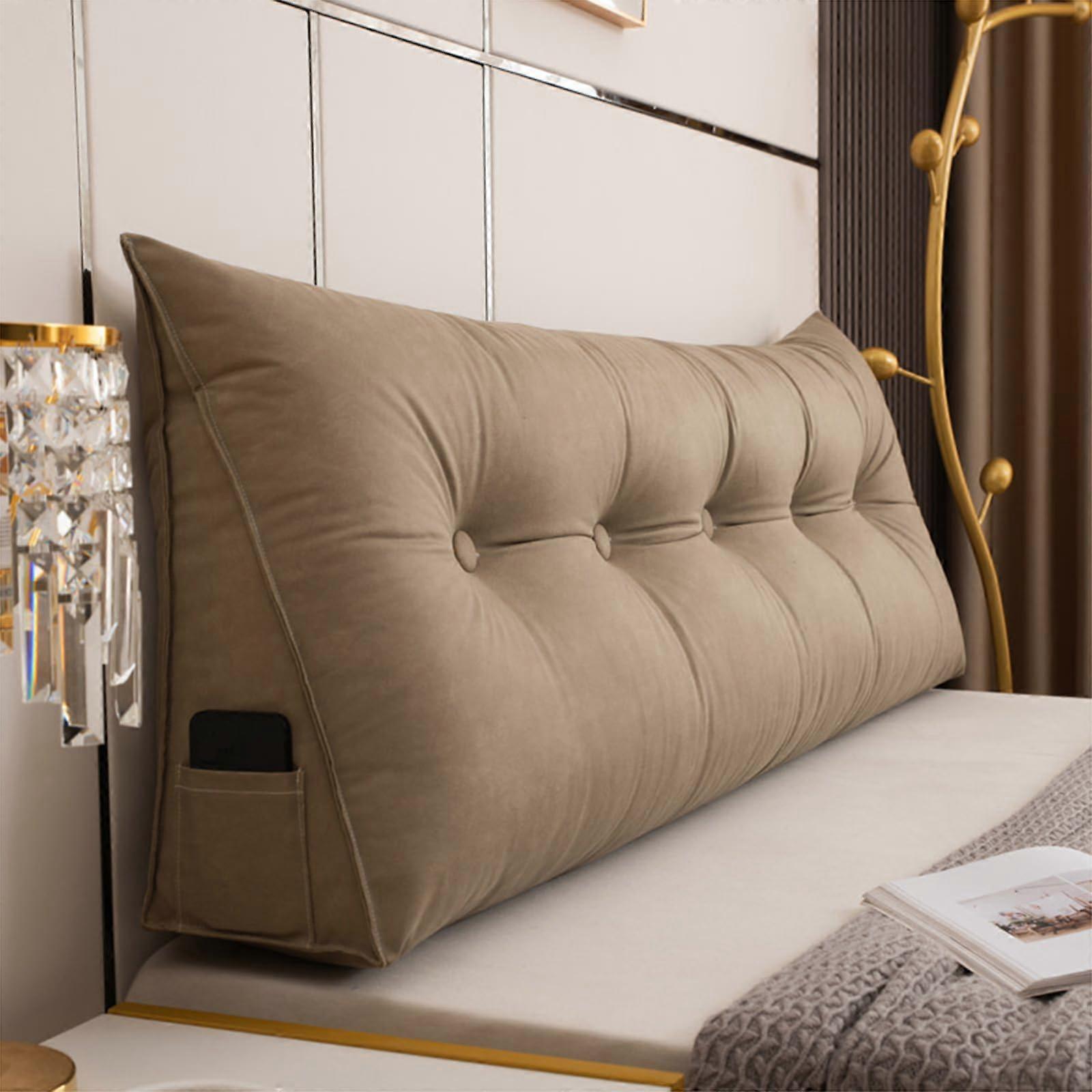 Back Support Pillow with Ergonomic Wedge for Reading and Relaxing, Large Brown Headboard Cushion 180x50x20cm