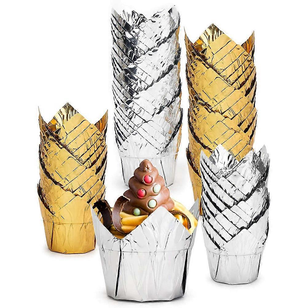 Cake Moulding Holder Silver Paper Cups for Baking Muffin 50Pcs Cake Cups