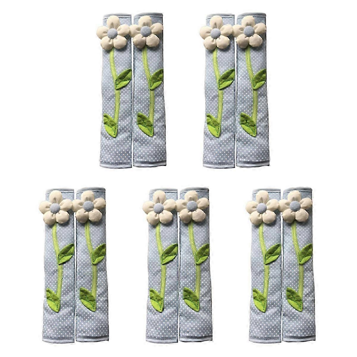 2x Flower Polka Dot Door/Refrigerator Handle Cover Gloves Blue